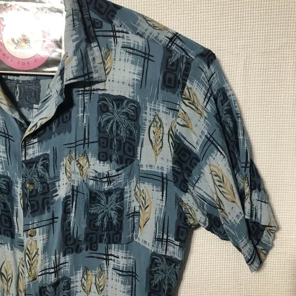 Island Blue Shirt Men 2XL Blu Floral Block Print Rayon Short Sleeve Hawaiian XXL - Picture 4 of 7